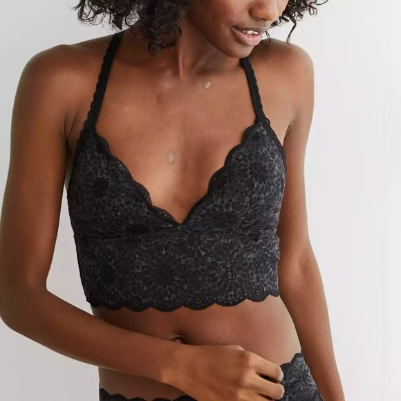 aerie Other - Blue Aerie Starry Floral Lace Longline Bralette